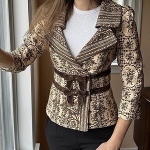 Vintage Tracy Reese Toile Blazer Size 4 Velvet Bow Neiman Marcus Jacket